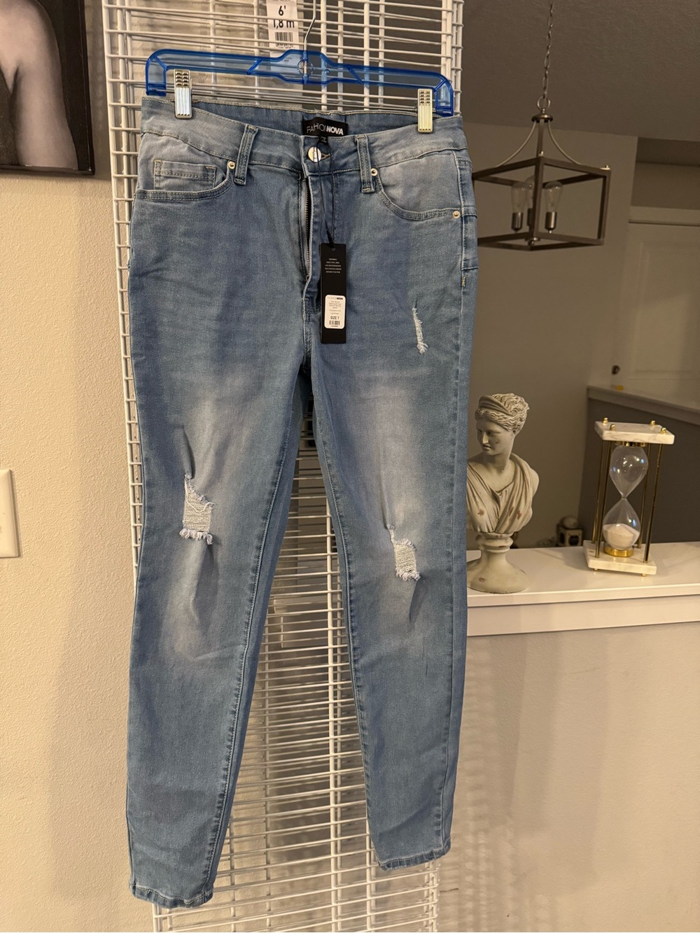 Fashion Nova Light Blue Slim Distressed Skinny Jeans